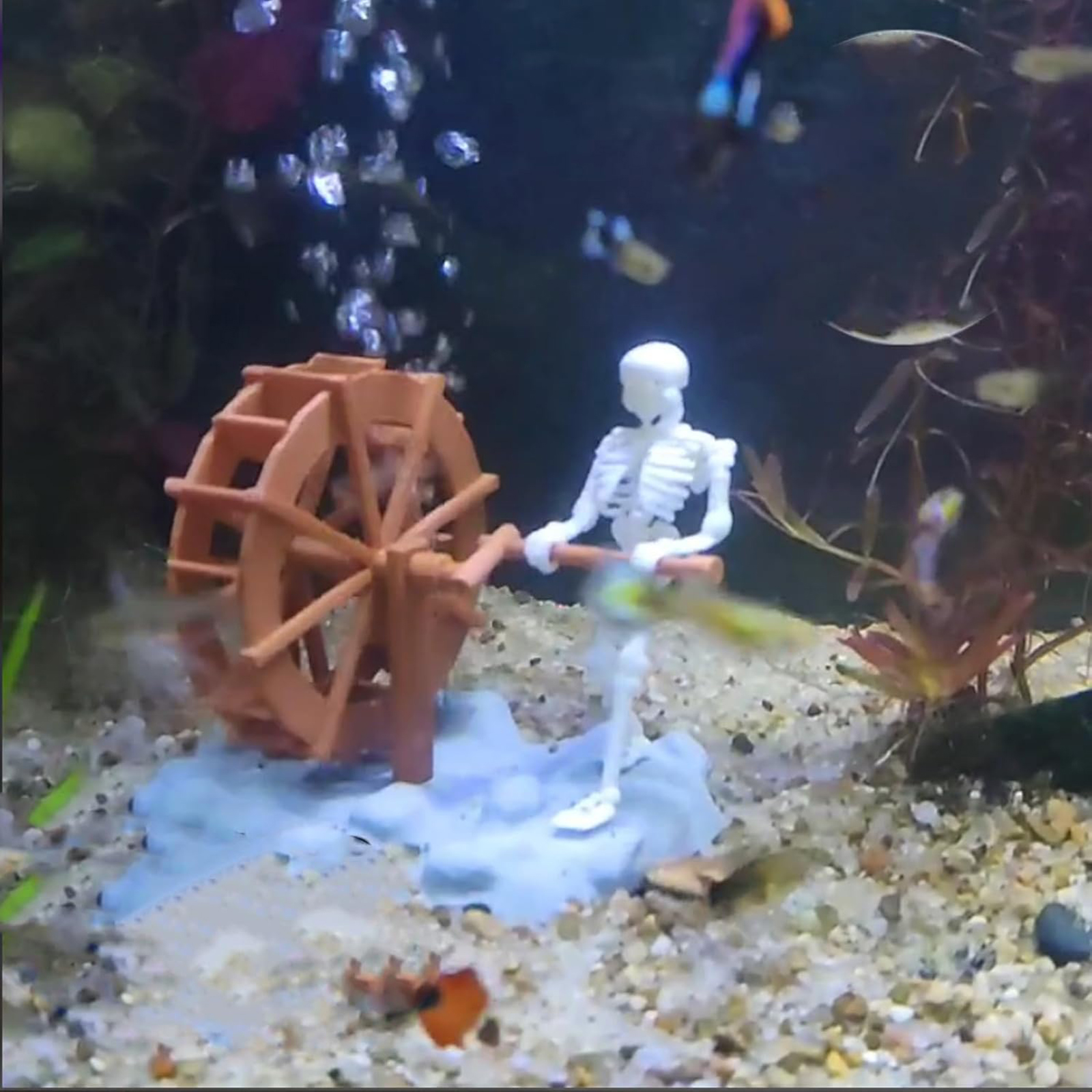 Aquarium Planting Ideas - Skeleton Waterwheel Creative Underwater Landscape Skeleton