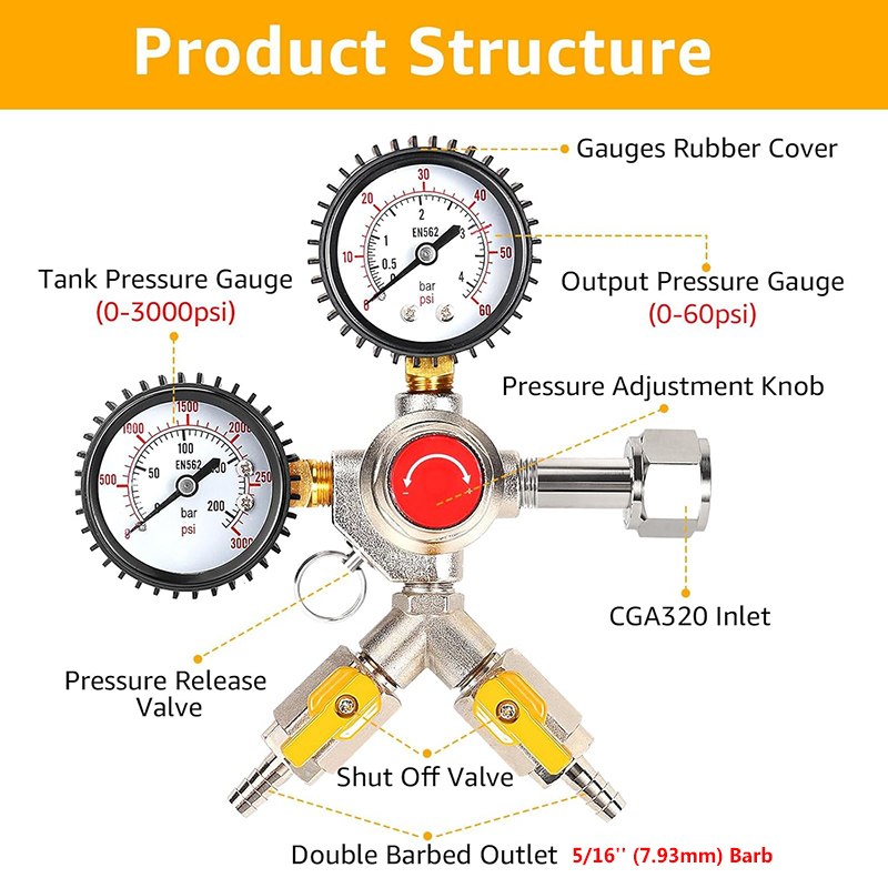 Y-Shaped Co2 Regulator with 3M - Co2 Regulator Dual Stage 评论和价格